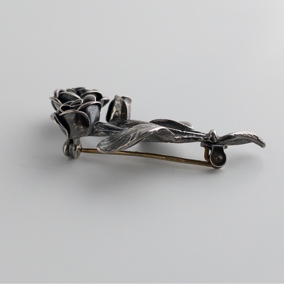 Sterling Silver Flower Brooch Pin Floral Rose Blossom Design Vintage Retro .925 - Picture 8 of 11